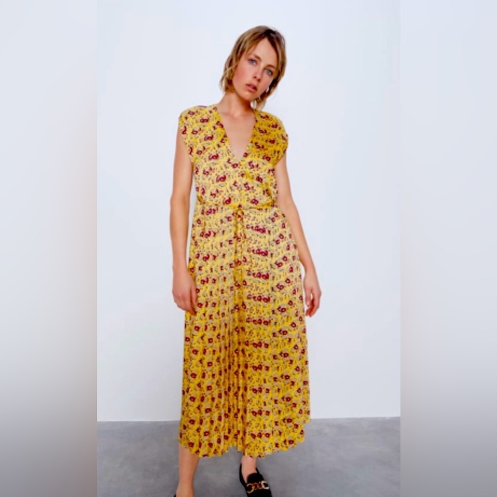 Floral Yellow Dress with Red Accents